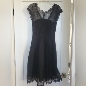 Black Fit & Flare Lace Knee Length Dress w/ Cute Details